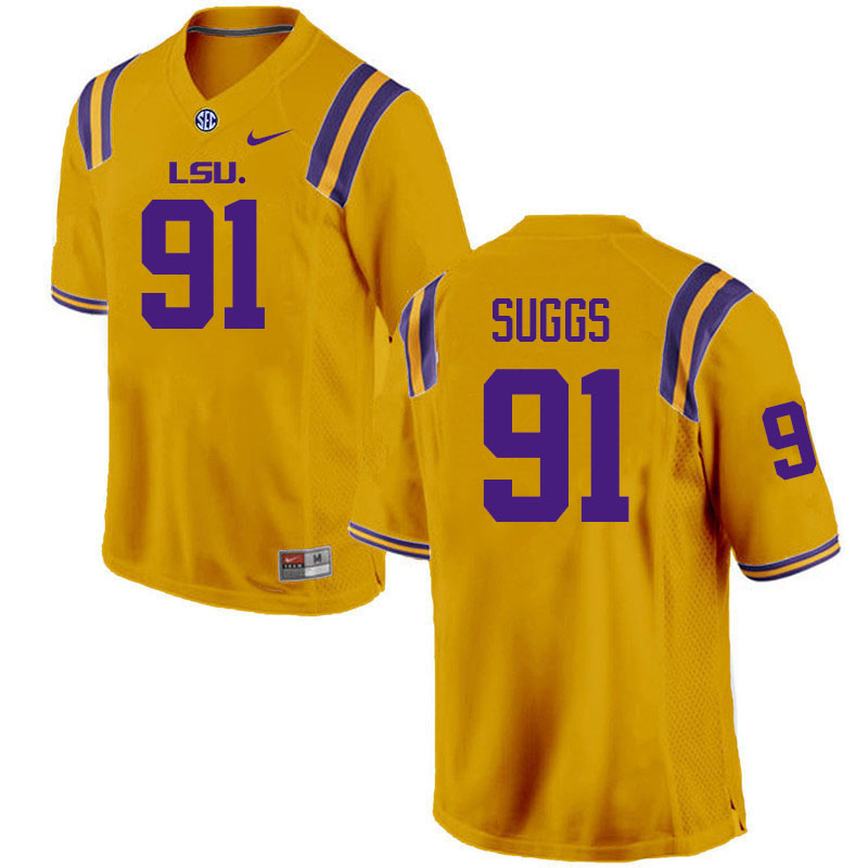 Men #91 Jay'viar Suggs LSU Tigers College Football Jerseys Stitched-Gold